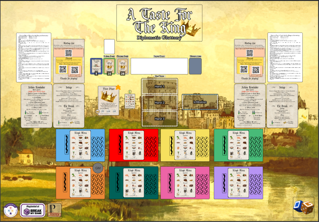 The digital implementation of A Taste for the King on Screentop.gg for playtesting.